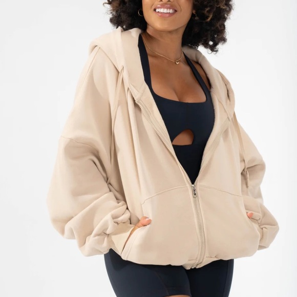 POPFLEX Tops - Popflex cloud Beige Oversized Zip-Up Hoodie